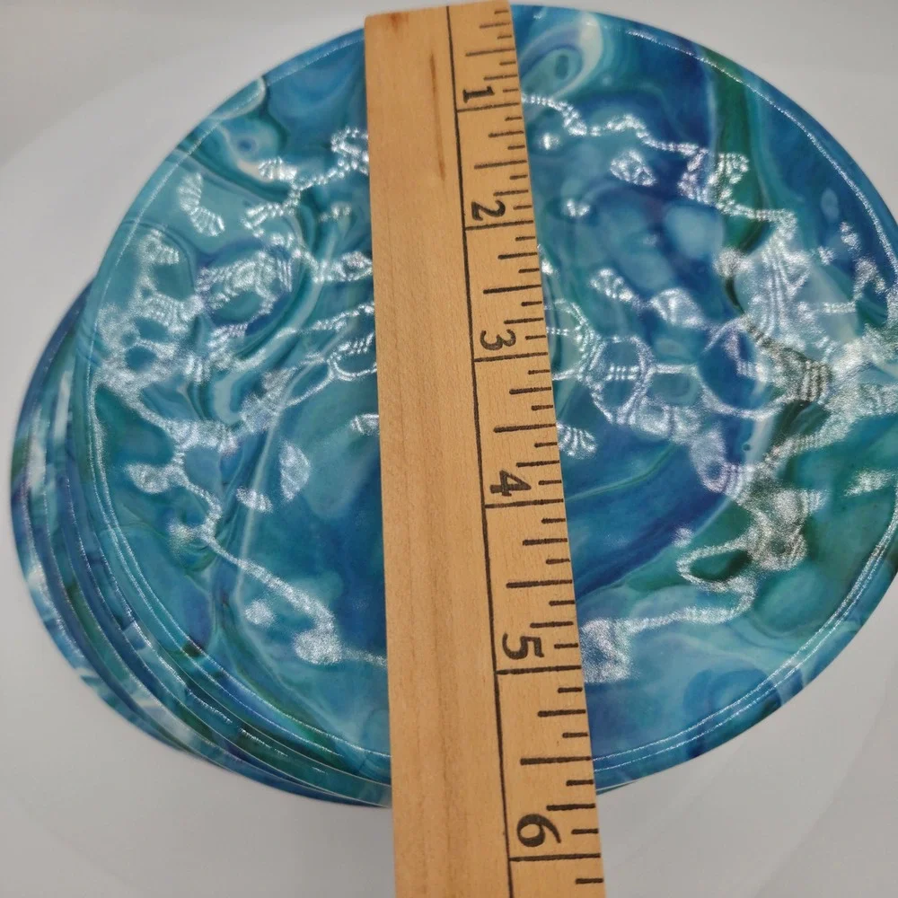 Certified International Fluidity Melamine Appetizer Plates Blue Marble Set‎ of 6